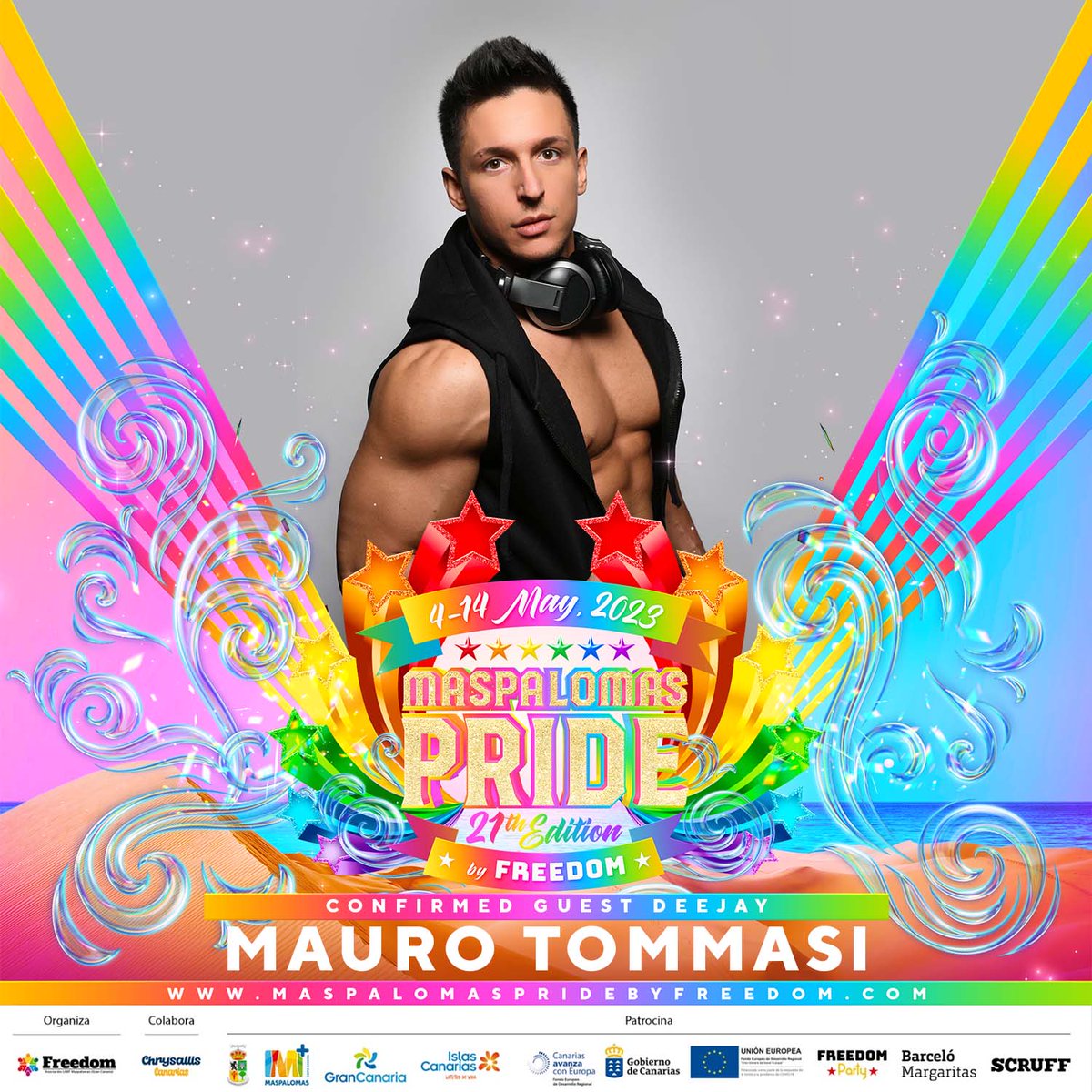 MaspaPride's tweet photo. Mauro Tomasi confirmed artist for #maspalomaspridebyfreedom 
May 4 to 14 2023 🏳️‍🌈❤️🏳‍⚧

#MaspalomasPrideByFreedom #GranCanaria #VisitGranCanaria #MaspalomasPride #freedom  #Maspalomas #IslasCanarias #IslasCanariasLgtb #MaspalomasCostaCanaria #Pride https://t.co/lrH8XLiiik