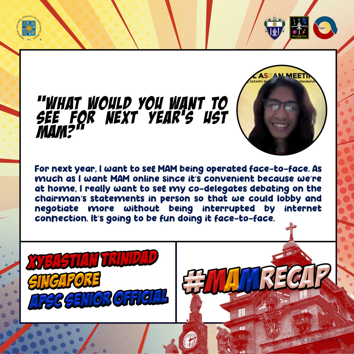 USTModelASEAN's tweet photo. 𝑻𝒊𝒎𝒆 𝒇𝒍𝒊𝒆𝒔 𝒔𝒐 𝒇𝒂𝒔𝒕! 🏃‍♀️💨

That wraps up the last day of UST MAM 2023! Give yourselves a pat on the back for a job well done. Our success would not have been possible without the help of all staff, delegates, partners, and many others! ❤️💙💛

(1/3) https://t.co/8hXHEDrBL2