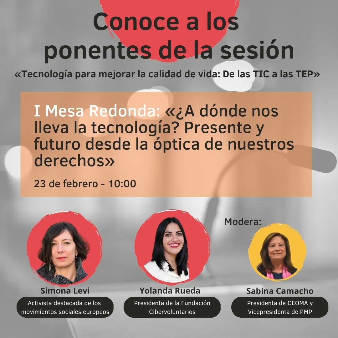 👥 Conoce a las ponentes de la 𝗜 𝗠𝗲𝘀𝗮 𝗥𝗲𝗱𝗼𝗻𝗱𝗮 del <a href="/CongresoDAP/">#DAP2023</a> de Salamanca:
🔹Simona Levi, activista social
🔹Yolanda Rueda, <a href="/cibervoluntario/">Cibervoluntarios</a>
🔸Modera: Sabina Camacho, <a href="/CEOMA_ong/">CEOMA</a> y <a href="/PlataformaPMP/">Plataforma de Mayores y Pensionistas</a>

🗓️ Jueves 23 febrero, 10:00h

#CongresoDAP2023 #DAP2023