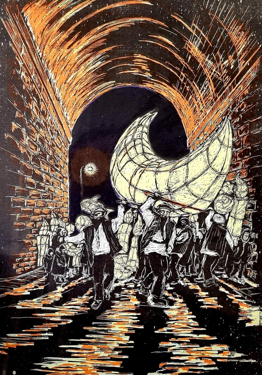 Looking forward to seeing the fantastic <a href="/MoonrakingSl/">Slaithwaite Moonraking Festival</a> back this evening. Wrap up warm and enjoy a magical winter festival around Slaithwaite. 

Screenprint by Ian Wrench.

#moonrakingfestival #slaithwaite #printmakers #screenprint #yorkshireart #ArtistOnTwitter #enjoyart