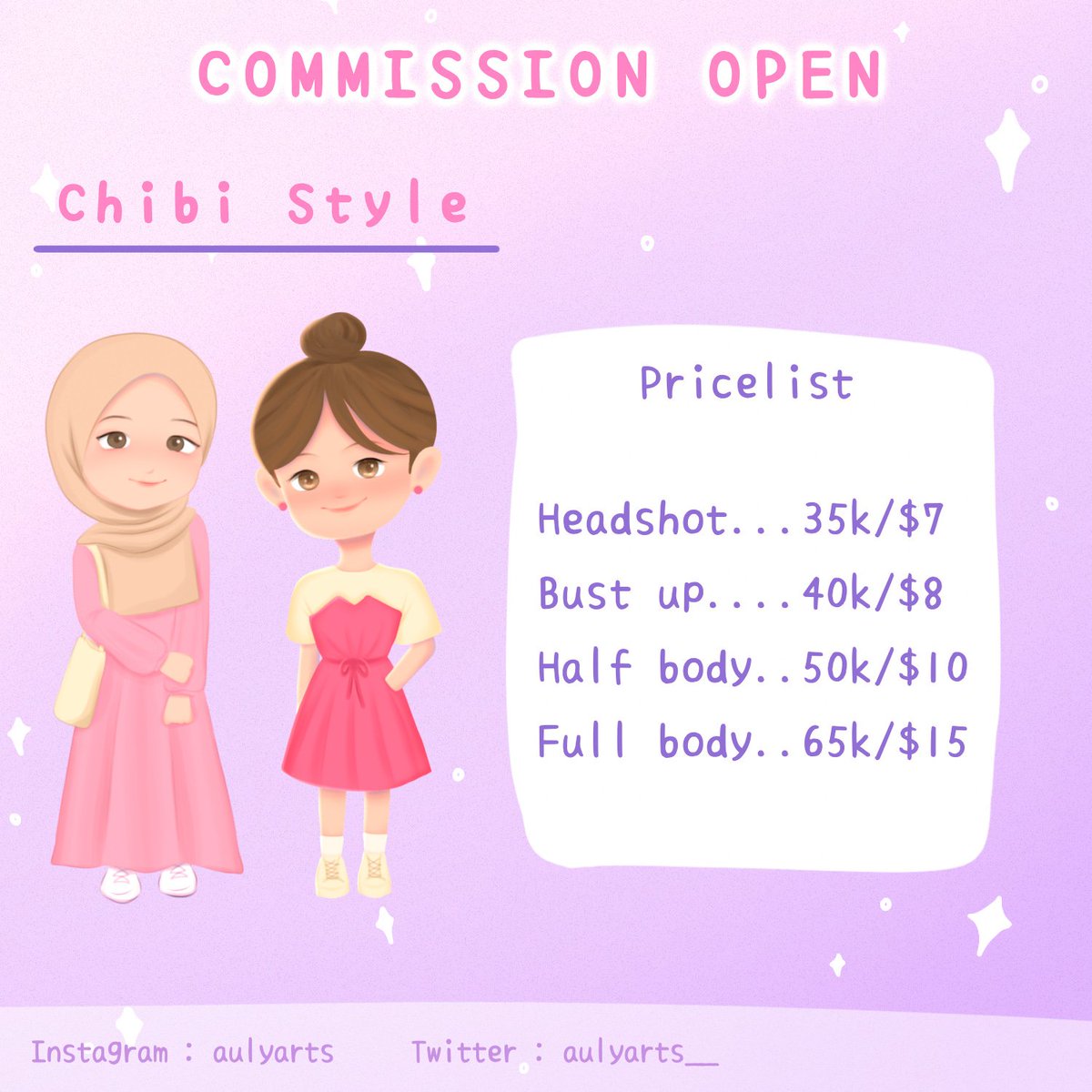 aulyarts__'s tweet photo. 💫OPEN COMMISSION💫

[Retweet and likes are very appreciated]

Hi! I'm opening commission for local &amp; international. Dm me if you're interested or if you have any questions! Thank you♡♡

@CmsnArtist_Id @cmsn_ART #commissionsopen #zonauang #ArtCommission #artidn #commissions https://t.co/cW1Jzdll5w