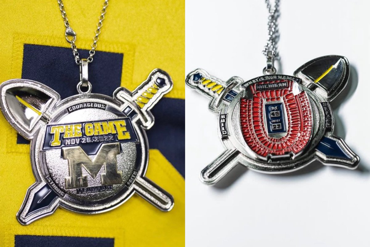 BradGalli's tweet photo. Michigan football players received this necklace with a custom design to commemorate their win over Ohio State. 

Photos: @umichfootball https://t.co/gYKmBSIgS2