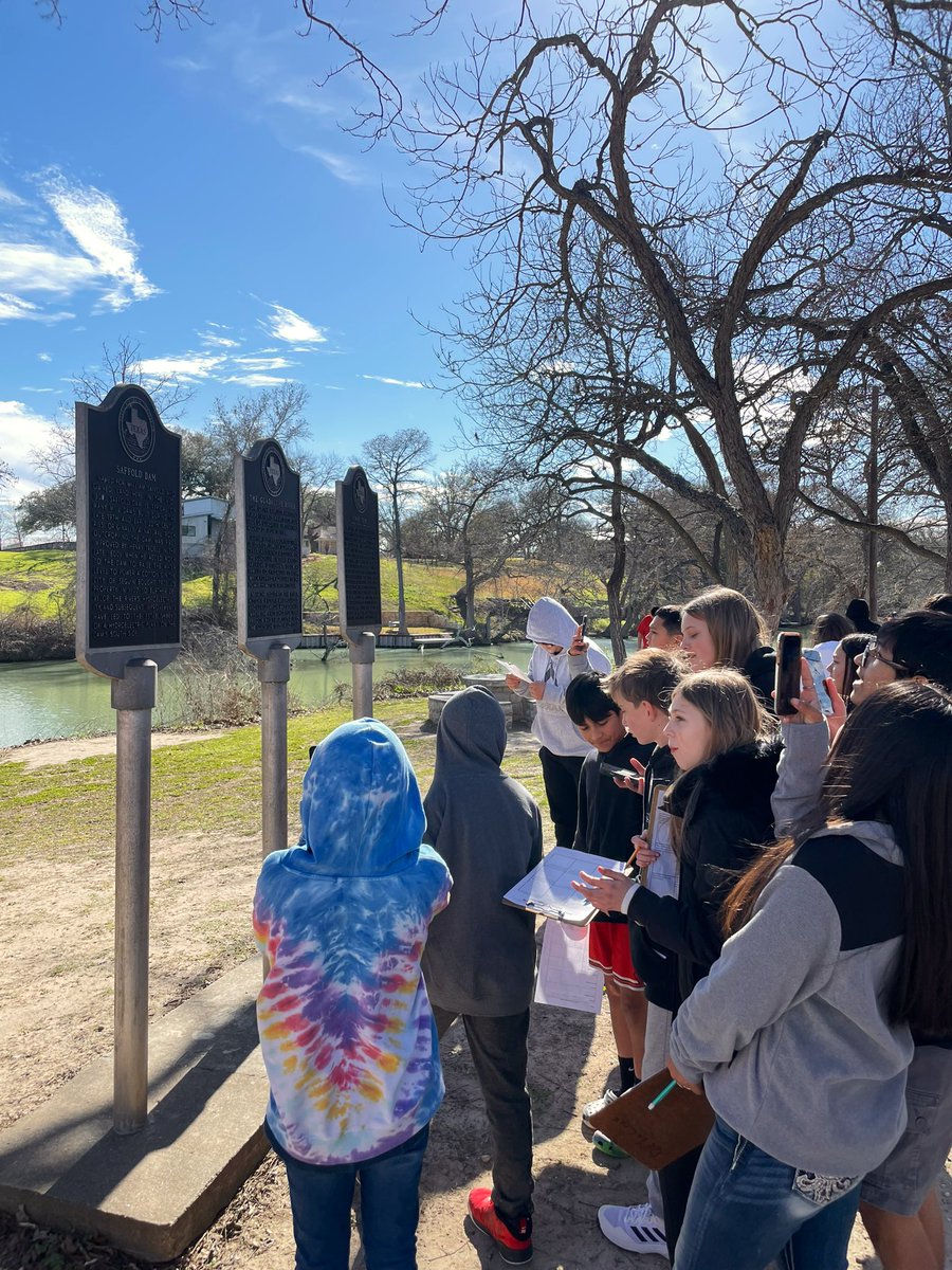 Making History, Marking History PBL students heard from Mr. Morgan, Fire Marshall during the Flood of 1998, &amp; then explored Starcke Park to view flood &amp; historical markers. Students will use these &amp; other perspectives to create their own historical marker about the Flood of 1998.