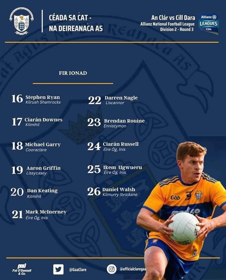 LiscannorGAA's tweet photo. Best of luck to @darrennagle96 and all the @GaaClare lads tomorrow in the Park. OurClan Lir @KilfenoraGAA @MlCusacksClare under 11’s will be in action at half time so an added incentive to get down and support the boys. https://t.co/DLCaXUhtVP