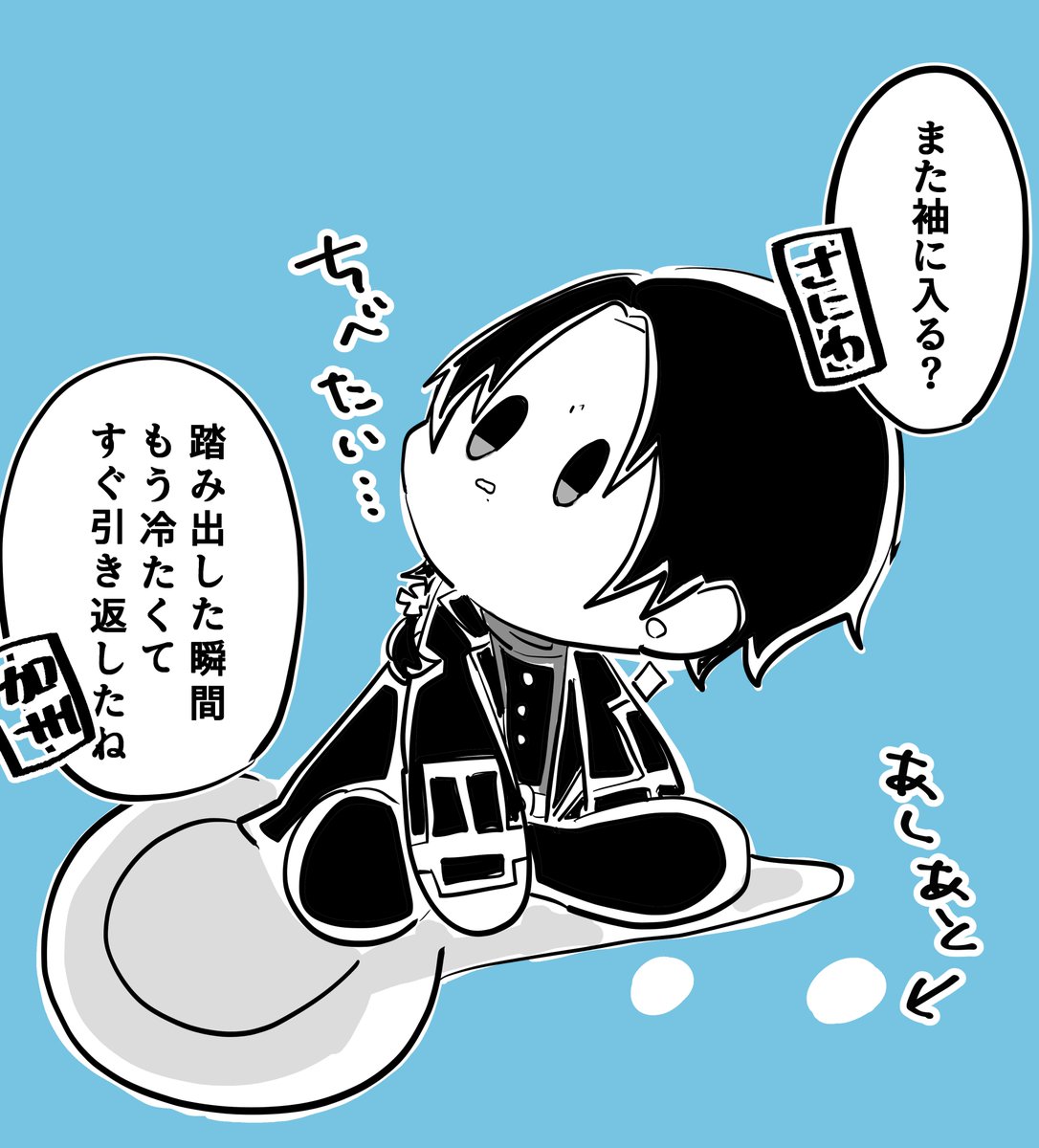 雪だー!!と元気よく駆け出したと思ったら予想以上に冷たかったみたいでびっくりしたお顔で見上げてきた虚無顔加州 