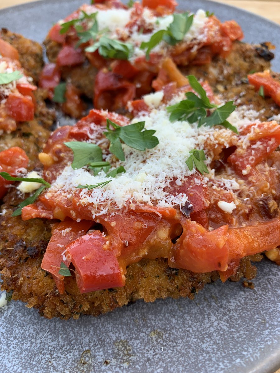 Chicken schnitzel with chilli peppers. 😋