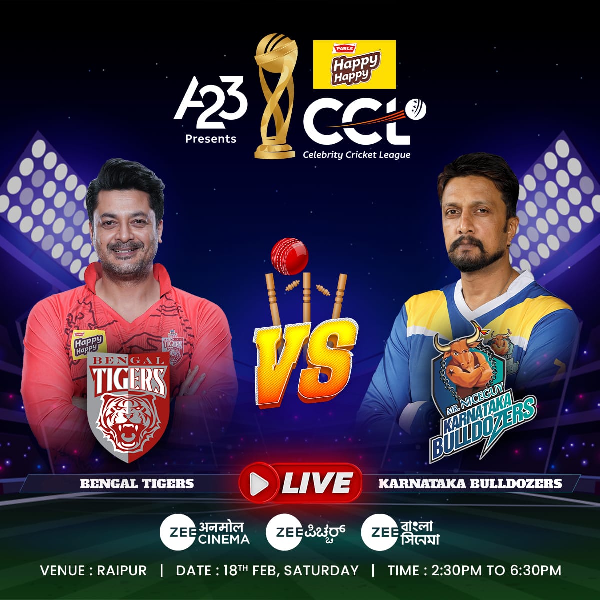 CinemaLollipop's tweet photo. Bengal Tigers vs Karnataka Bulldozers 
Celebrity Cricket League 2023 Live Streaming
https://t.co/qj0RiAHu9W https://t.co/ZBYAB2HpkZ