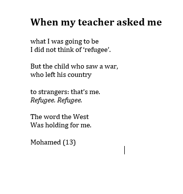 'Refugee' is no one's chosen label. Mohamed was 13 and from Syria.