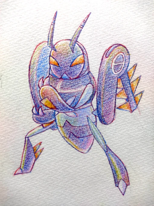 色鉛筆でマメバッタ、エクスレッグ#ポケモンSV #ポケモンイラスト図鑑 