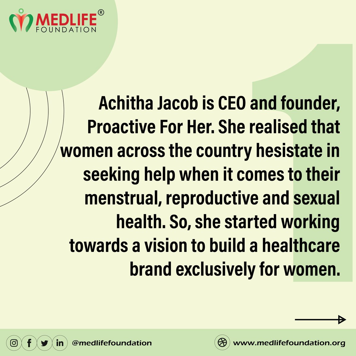 Med_foundation's tweet photo. At Medlife, women are valued, and we dedicate today to celebrating Achitha Jacob and her work. She dropped out of Harvard Business School with a vision to build a healthcare brand exclusively for women. 
#medlife #medfem #foundationforher #women #healthcare #medlifefoundation https://t.co/rON8yOXrC9