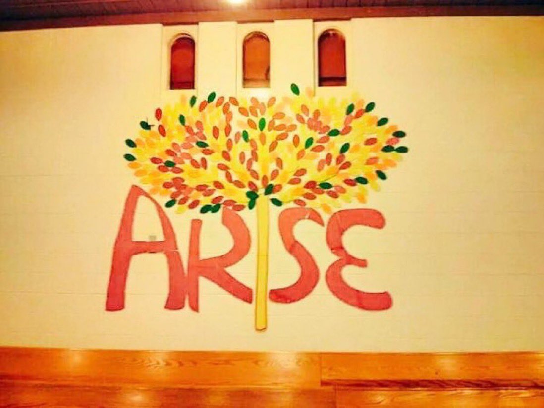 To cheer you up! This wonderful piece of church artwork is supposed to say ‘arise’!
