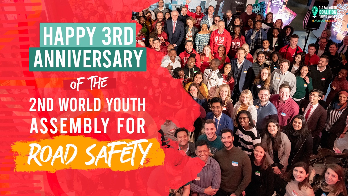 Happy third anniversary of the 2nd World Youth Assembly for Road Safety 🥳 

What a journey it has been! So many incredible things have come out of that momentous event in youth and road safety history 🚦

Read about all we've achieved so far here: claimingourspace.org/blog/three-yea… 🙌