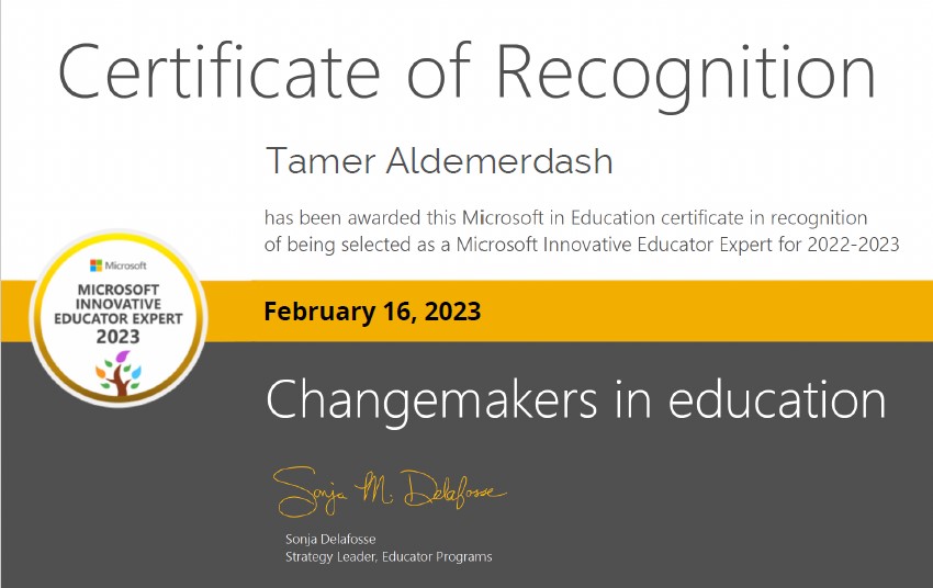 اللهم لك الحمد والشكر تم اختياري ك MIEE من قبل شركة مايكروسوفت