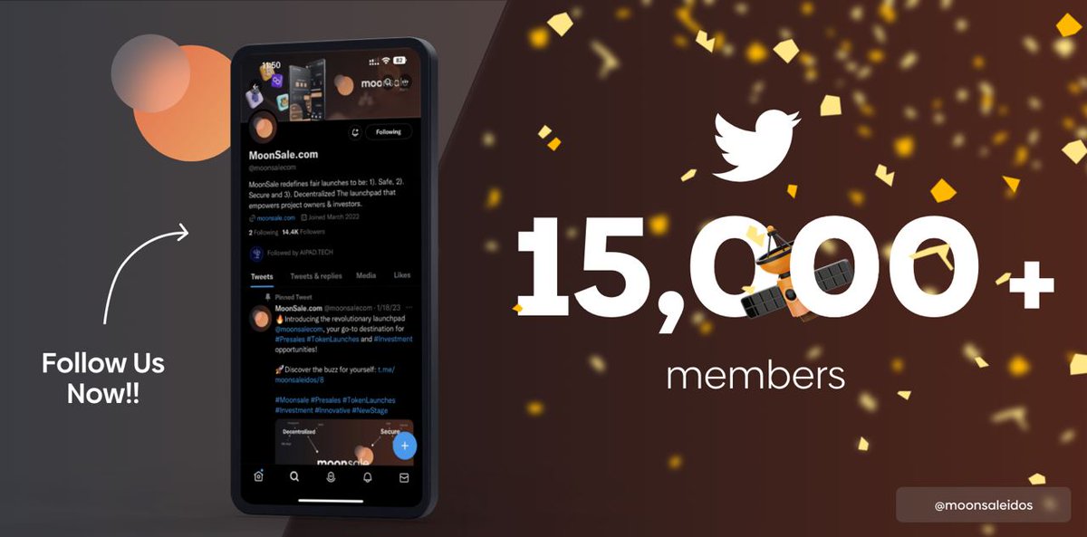 moonsalecom's tweet photo. 📢We’re at 15k+ followers😍

🎯https://t.co/7cCyKqPWYY has your back - the only #secure #decentralized #launch #platform where anyone can access early-sales. ✅No TIERS

🔥1st #token pre-sale #Parma on Feb 20th 👇https://t.co/nq4EQ8ApOk🔥

#MoonSale #fair #launchpad #token #sale https://t.co/yu6mEIC0g4