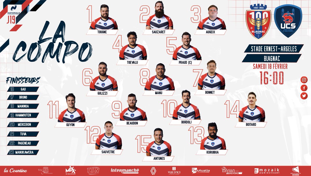 🔥𝙅𝙤𝙪𝙧 𝙙𝙚 𝙢𝙖𝙩𝙘𝙝

🏆 Championnat J19
🆚 Blagnac
🏟 Stade Ernest-Argeles
⏱ 16:00
🎥 En direct sur <a href="/RugbyZoneTV/">🏉 RUGBYZONE.TV - Le meilleur du Rugby 📺</a> 

Union🔴🔵