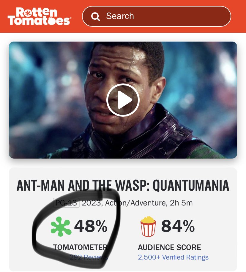48% is absolute nonsense! Just shows once again that pretentious critics know fuck all.

#AntManAndTheWaspQuantumania  was great and a strong start to phase 5!

#JonathanMajors as Kang is once again outstanding 👏👏