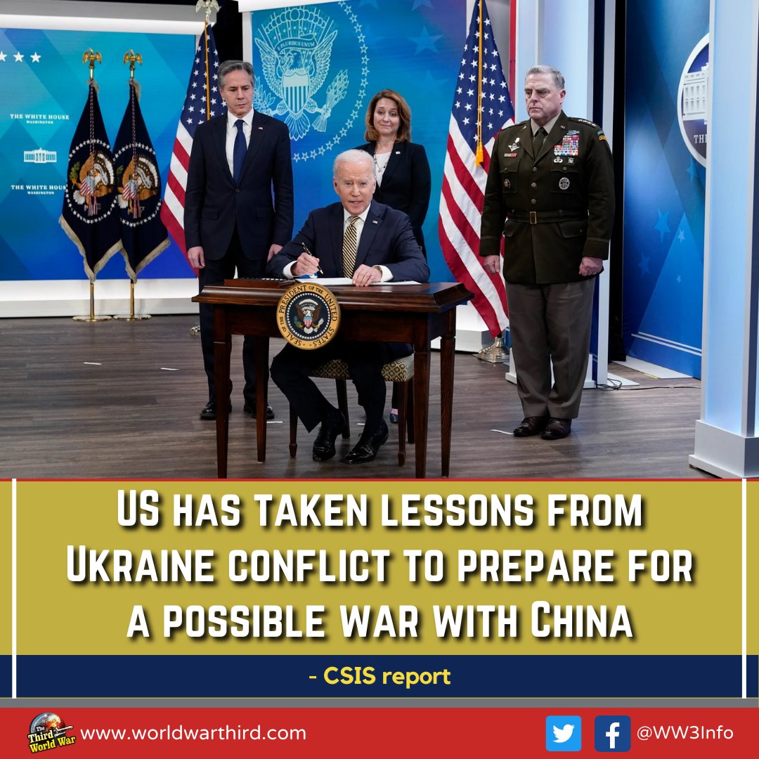 WW3Info's tweet photo. #ThirdWorldWar: US has taken lessons from Ukraine conflict to prepare for possible war with China, a @CSIS report says. CSIS warns that in case of #ChinaAttack on Taiwan, US may face an ammo shortage as it continues to supply large-scale #WeaponsToUkraine.
https://t.co/NhCPHsXmqo https://t.co/C6JsederIO