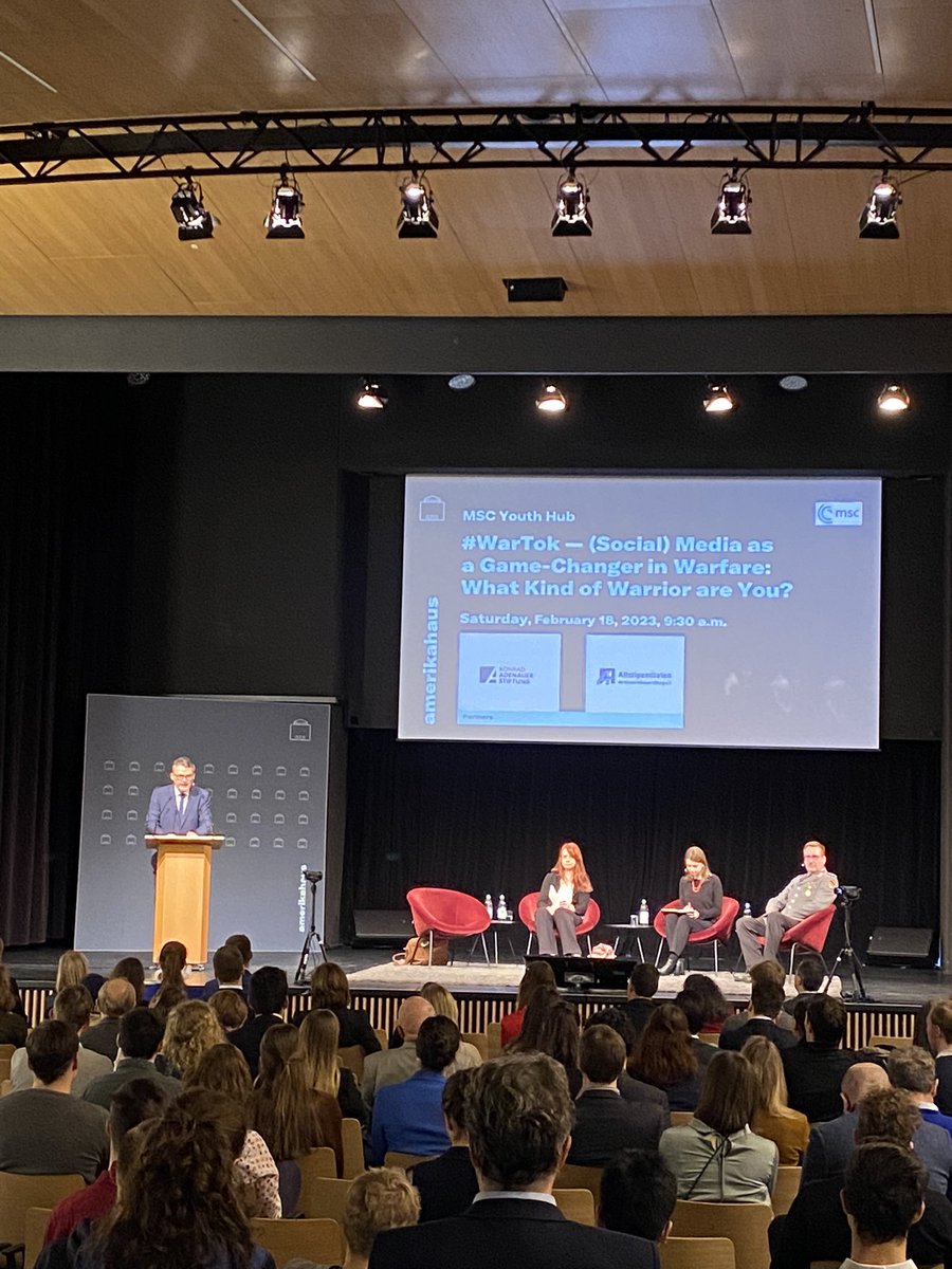Good Morning from Munich! Together with the <a href="/KASonline/">Adenauer-Stiftung</a> we are hosting a side event of the <a href="/MunSecConf/">Munich Security Conference</a> - #Wartok - (Social) Media as a Game-Changer in Warfare: What kind of Warrior are you? <a href="/RKiesewetter/">Roderich Kiesewetter🇪🇺🇩🇪🇮🇱🇺🇦</a>