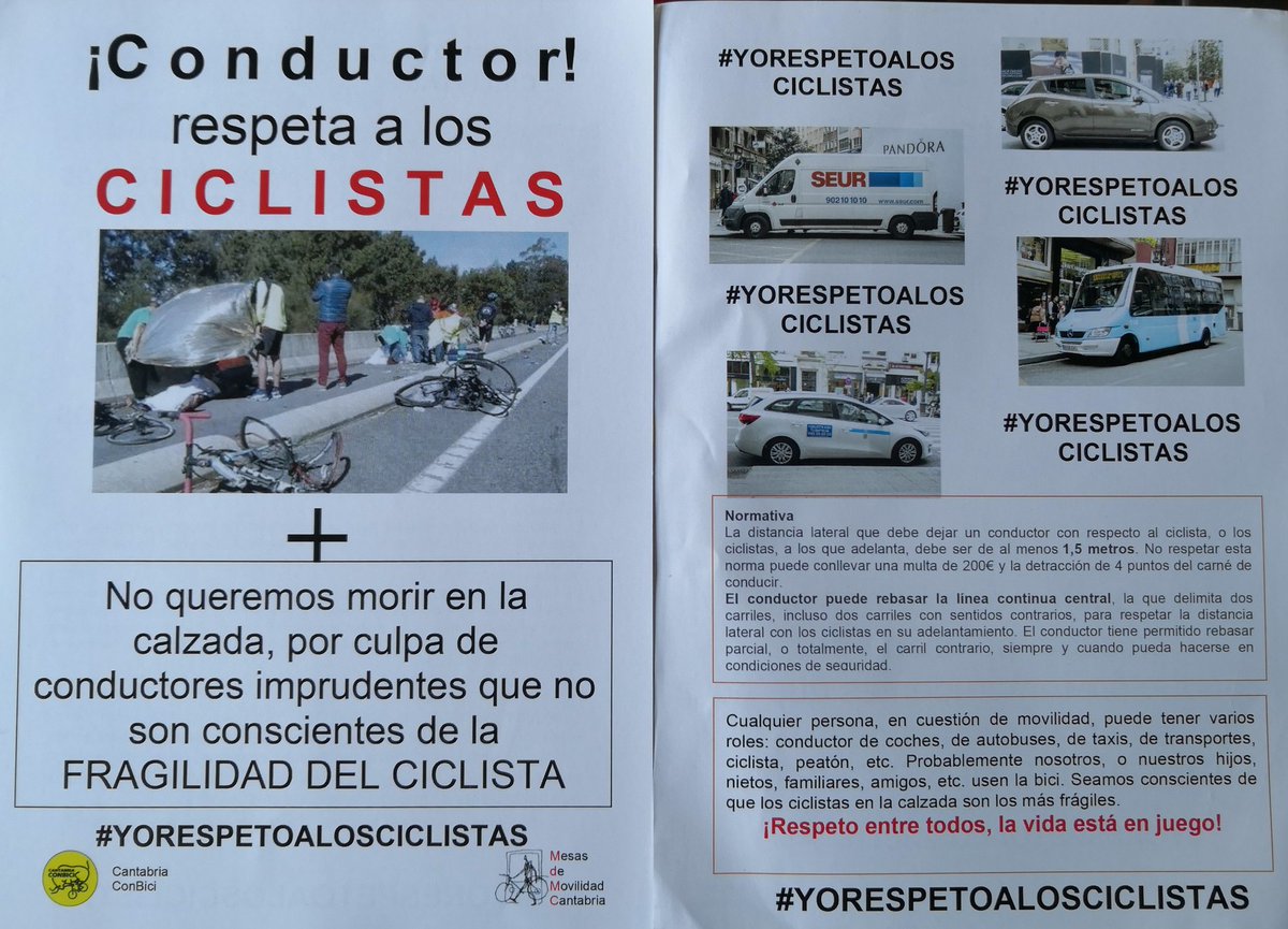 cantabriacnbici's tweet photo. Al volante, cuando veáis a un ciclista: ¡Despacio, respeto por favor! ¡El coche mata! @DGTes @ConBici @RedCiudadesBici @forocoches @mitmagob https://t.co/rh0BCPrNhh