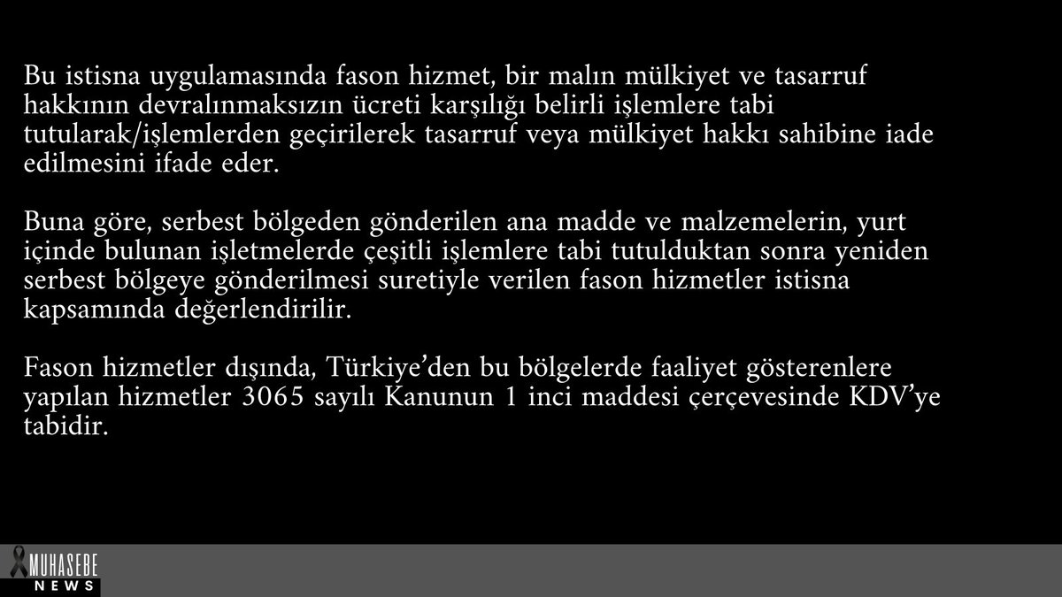 Serbest Bölgedeki Müşteriler İçin Yapılan Fason Hizmetler KDV’den İstisnadır

#fasonhizmet #kdv #serbestbölge #kanun #işkanunu #çalışmahayatı #çalışan #işçi #işveren #işkanunu  #muhasebe #muhasebeciler #muhasebeci #muhasebehaberleri #muhasebenews