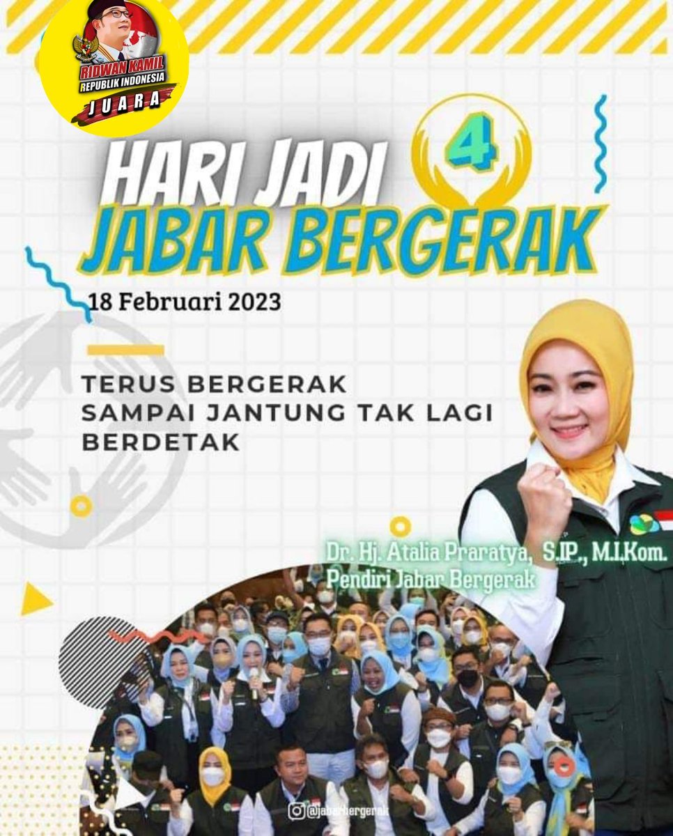 rkriemas2045's tweet photo. Selamat Hari Jadi Yang ke 4, untuk @jabarbergerak @ata_lia
Sebaik - baiknya Manusia Yang Lebih Bermanfaat Bagi Makhluk Yang Lain. Panjang Umur Dan Terus Bergerak Demi Kebaikan
#Ridwankamil #rkrijuara #rkri #JabarJuara #IndonesiaJuara #jabarbergerak #ataliapraratya https://t.co/BPTzE5aSBJ
