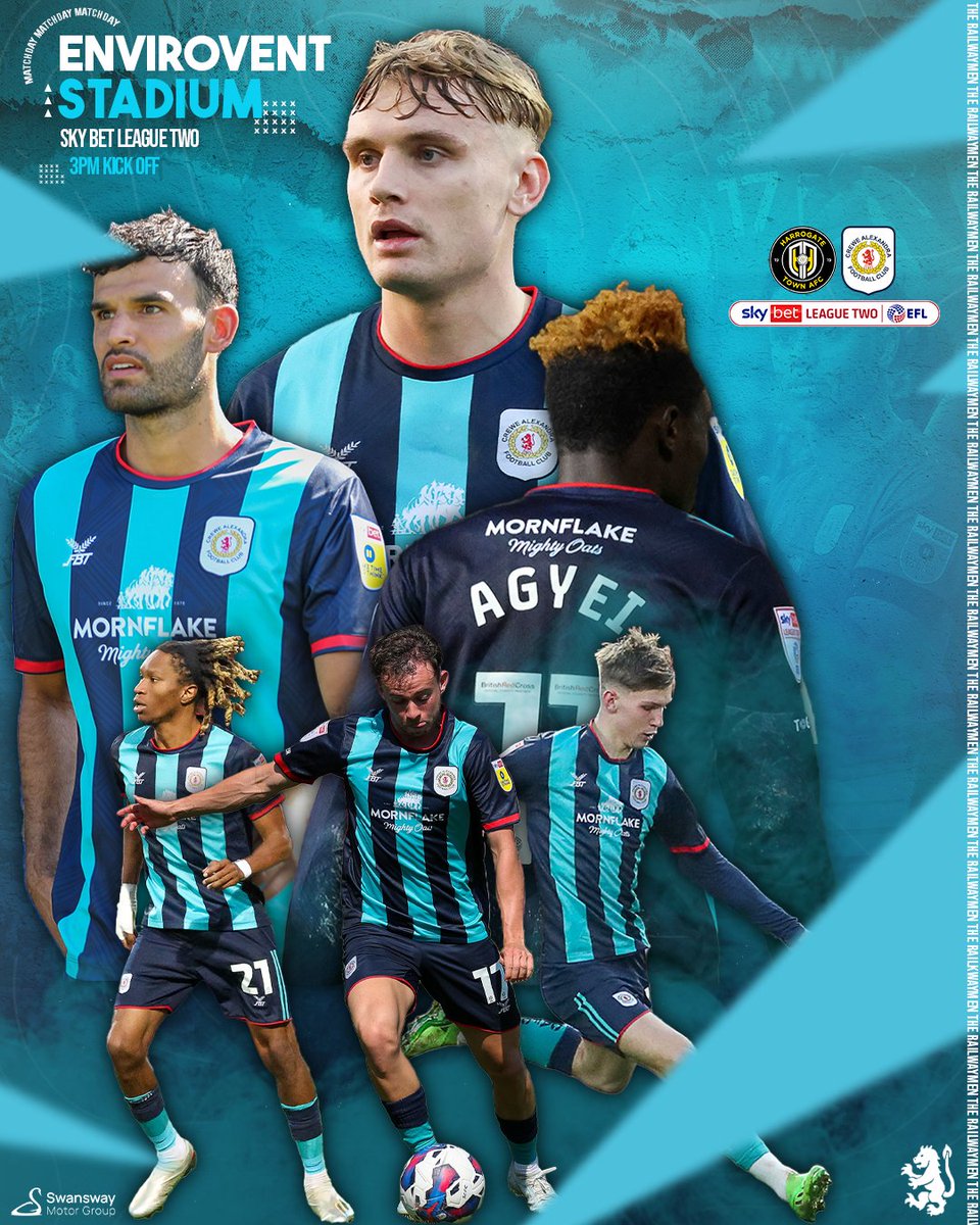 🔵 𝐌𝐀𝐓𝐂𝐇𝐃𝐀𝐘 🔵

A trip to Harrogate Town, looking to make it back-to-back wins. 💪

#CreweAlex