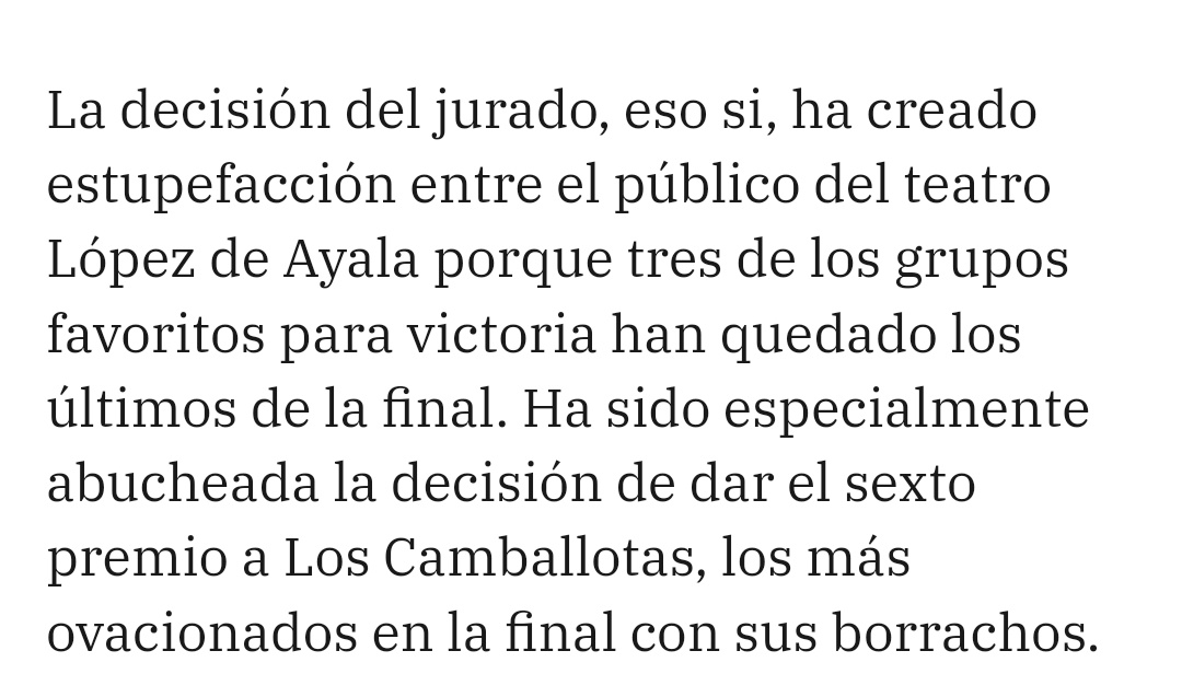 Luego me preguntan que porqué no me gusta el #COMBA. Es un mamoneo, hay que tener muy poca verguenza para que el jurado cada año se luzca más. Y todavía encima estarán orgullosos. Menos mal que el pueblo es soberano... Enhorabuena a los ganadores, salud y feliz carnaval a todxs.