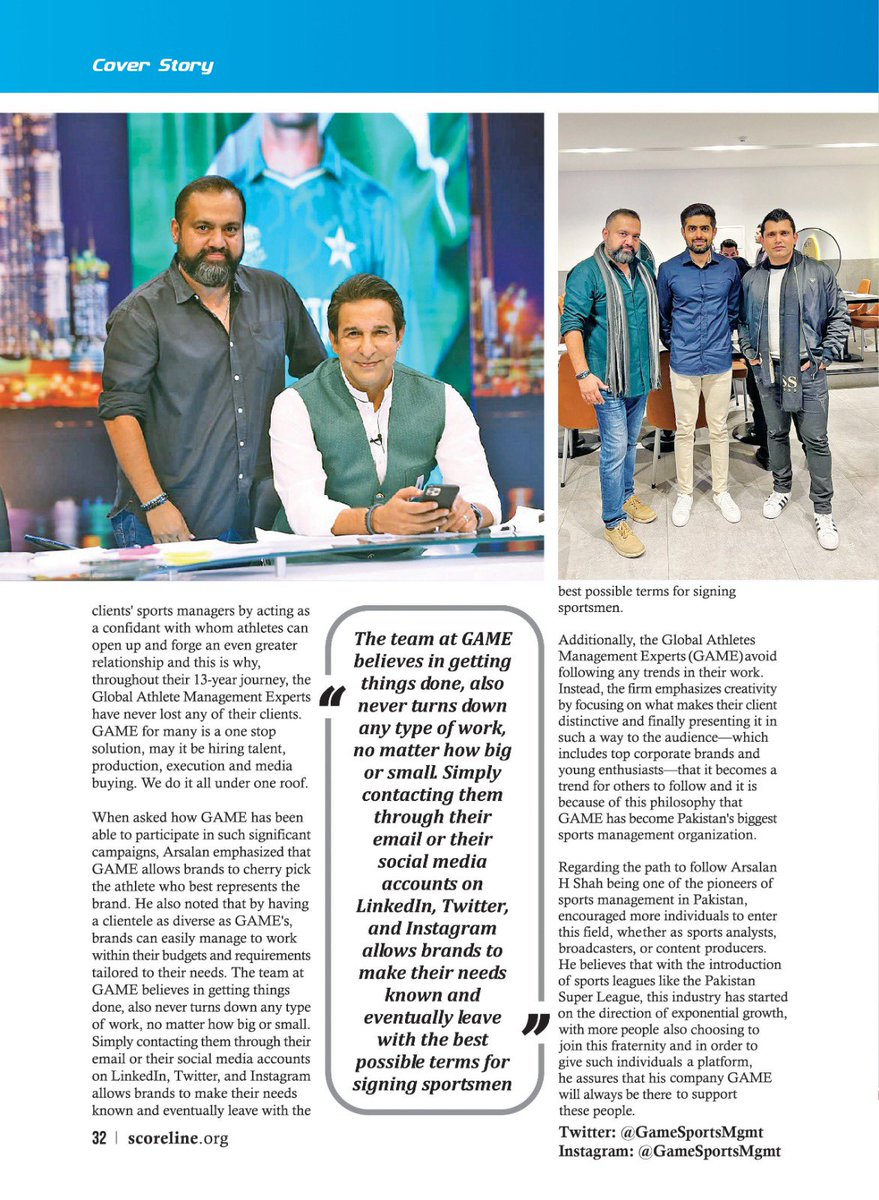 GameSportsMgmt's tweet photo. Arsalan H Shah, the CEO &amp; founder of GAME Sports Management, recently spoke about the Pakistani Sports Business Industry &amp; the road his company has taken to establish themselves as the leaders in the Sports Mgmt Industry of Pakistan.
#IamGAME #SportsManagement #SportsBusiness https://t.co/AuL70esgK7