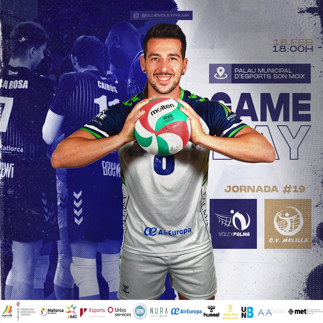 ClubVoleyPalma's tweet photo. 🏐 𝗚𝗔𝗠𝗘 𝗗𝗔𝗬 🏐

🏆 Superliga Masculina
1️⃣9️⃣ Jornada 
🆚 @cvmelilla 
📆 18 de febrero
⏰ 18:00h
🏟 Palau Municipal d’Esports Son Moix
🎟️ https://t.co/JEgjj6sujp
👉🏼 Federados: entrada 𝐠𝐫𝐚𝐭𝐮𝐢𝐭𝐚.
📺 https://t.co/OkUTH8TjX0

 #JuntsFeimPalma | #VoleyPalmaMelilla https://t.co/VL5oKN7bRU