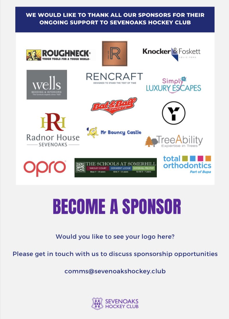 Final mention to all our other club sponsors - Roughneck, <a href="/KnockerFoskett/">Knocker & Foskett</a> Wells Bedding &amp; Interiors, <a href="/BatBallSports/">Bat & Ball Sports</a> <a href="/Y1Hockey/">Y1 Hockey</a> <a href="/simplyluxuryes1/">simplyluxuryescapes</a> <a href="/radnorsevenoaks/">Radnor House Sevenoaks</a> <a href="/mrbouncycastle/">Mr Bouncy Castle</a> <a href="/SomerhillKent/">Somerhill</a> <a href="/TreeAbility/">TreeAbility</a> <a href="/OPROMouthguards/">OPRO</a> and Total Orthodontics Sevenoaks