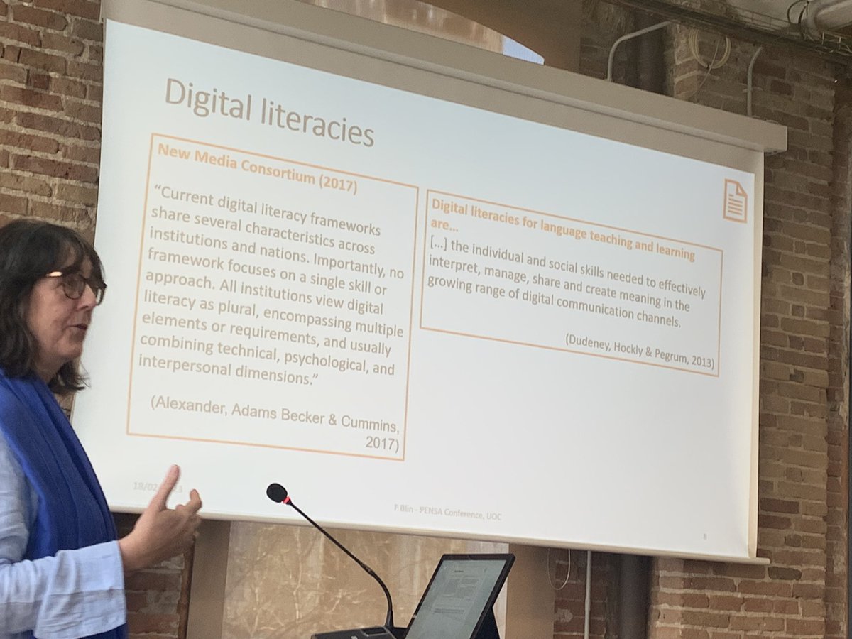 #pensa23 conference <a href="/UOCuniversitat/">UOCuniversitat</a> Keynote speaker Françoise Blin, Dublin City University, references <a href="/TheConsultantsE/">TheConsultantsE</a> - among her definitions of Digital Literacies