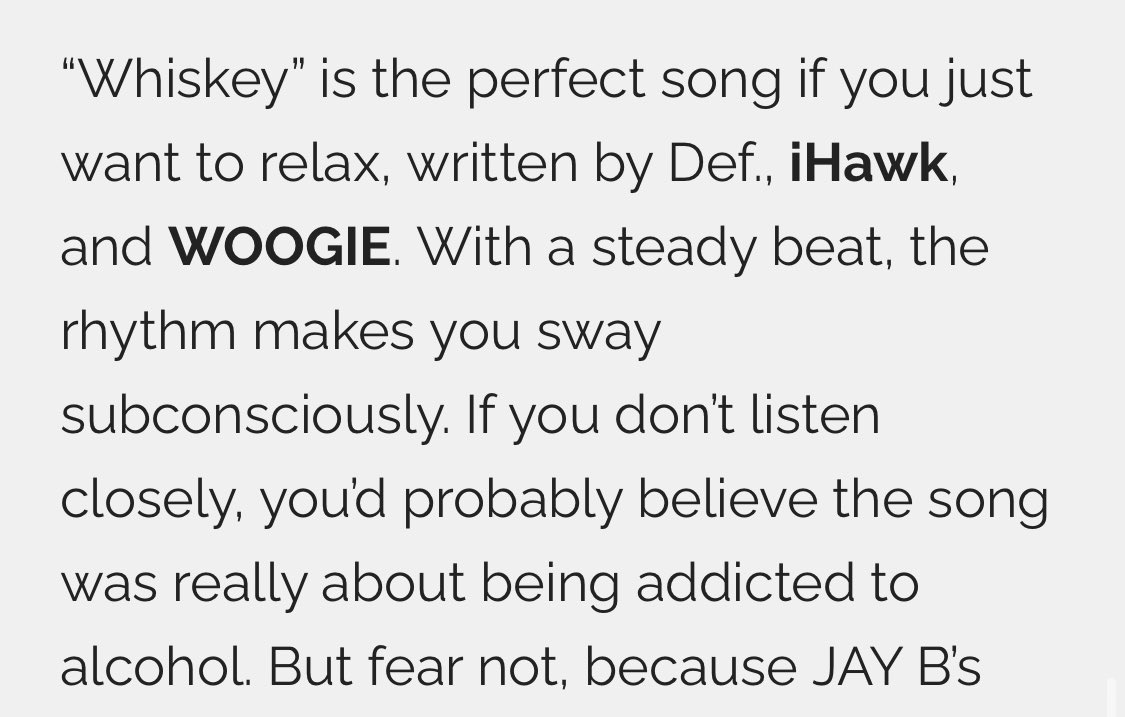 p_tellberg's tweet photo. “Whiskey”🥃เป็นเพลงที่สมบูรณ์แบบหากคุณต้องการผ่อนคลาย เขียนโดย #Def., #iHawk, #WOOGIE  ด้วยจังหวะที่สม่ำเสมอ จังหวะจะทำให้พลิ้วไหวโดยไม่รู้ตัว  หากคุณไม่ตั้งใจฟัง คุณอาจเชื่อว่าเพลงนี้เกี่ยวกับการติดแอลกอฮอล์จริงๆ  แต่อย่ากลัวไปเลย (ต่อ)
#SeasonalHiatus #JAYB #제이비 @jaybnow_hr https://t.co/oKSNcpDTFD