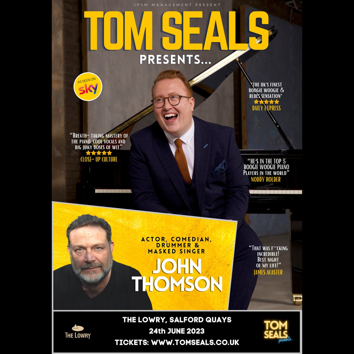tomseals's tweet photo. 😃🎹I’m excited to announce an evening of conversation &amp; great music with @JohnnyThomson2  at @The_Lowry. John will pick his favourite songs, which my band &amp; I will perform live on the night. He might join us on the drums for a few..who knows!? 🥁😉 Tix: https://t.co/fnHs3HAHIw https://t.co/yKJvgyRmRm