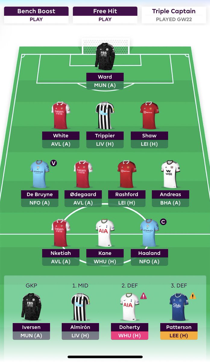 FPL_Caddy's tweet image. Would really like to roll the transfer for next week - what do you think? Should I move on Doherty this week and bench Andreas? Or something else…