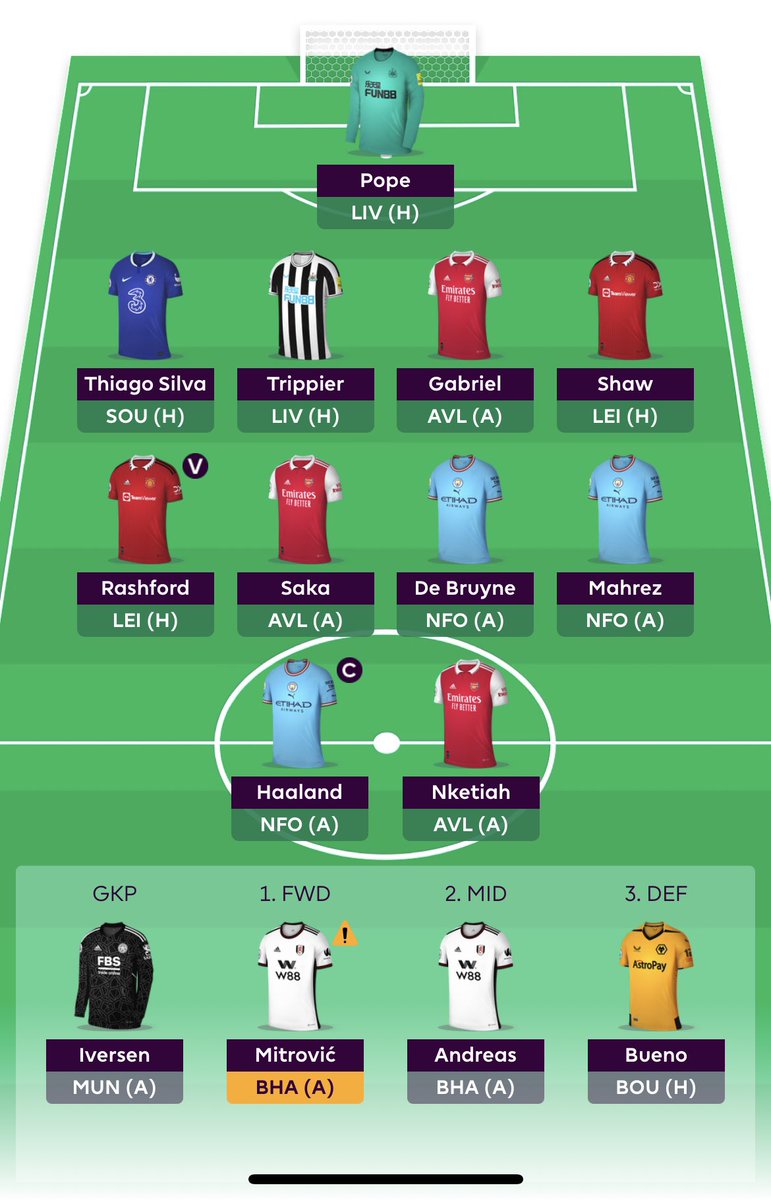 _FPLRich's tweet photo. Troops for GW24.
Rolled the transfer as will be needed next week
Haaland 🧢
#fpl #FPLCommunity #FPL https://t.co/Yiq4zVrSH3