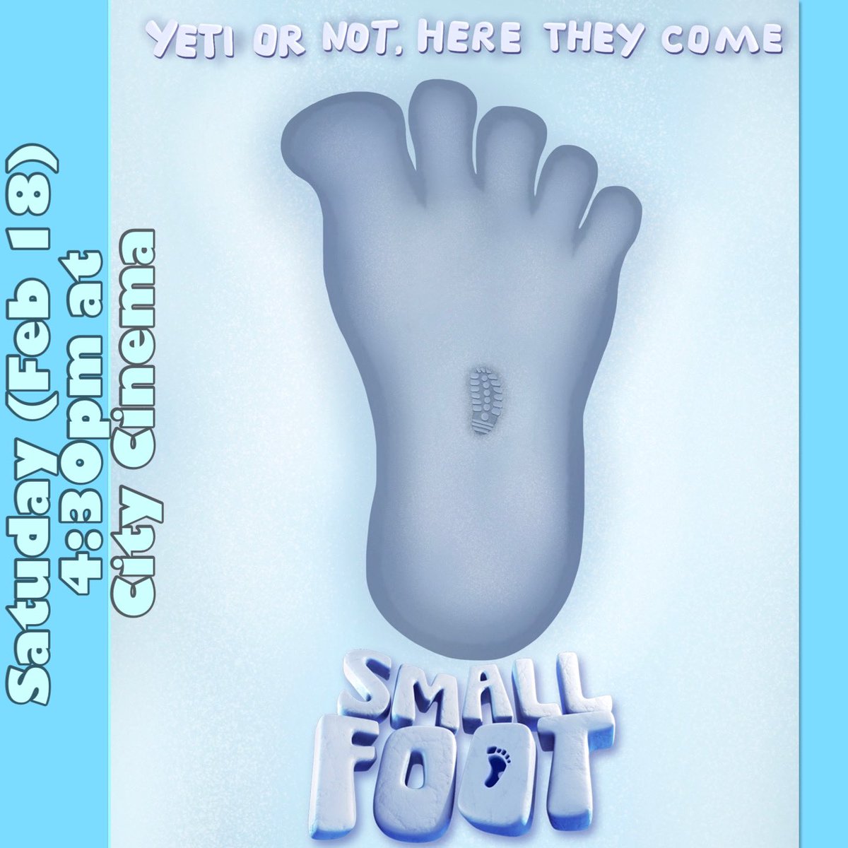 Today (4:30pm) at City Cinema

SmallFoot, an animated film featuring voices of Channing Tatum, James Corden, Zendaya, LeBron James and Danny DeVito.

Tickets online (bit.ly/3Da8duK)

Presented by Ice City Festival
<a href="/CharlottetownPE/">Discover Charlottetown</a> 

#pei #charlottetown <a href="/Downtown_Chtown/">Downtown Ch'town,PEI</a>