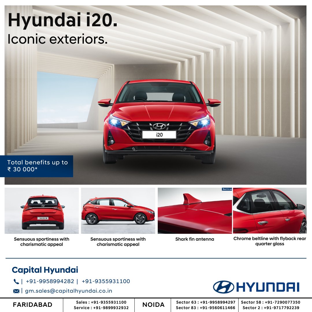 capital_hyundai's tweet photo. The iconic exteriors of the Hyundai i20 will make you fall in love with it.
.
.
.
#Hyundai #iami20 #BornMagnetic #CapitalHyundai #BestInSegmentPower #PowerfulPerformance #i20Turbo https://t.co/3TUkHhGtGZ