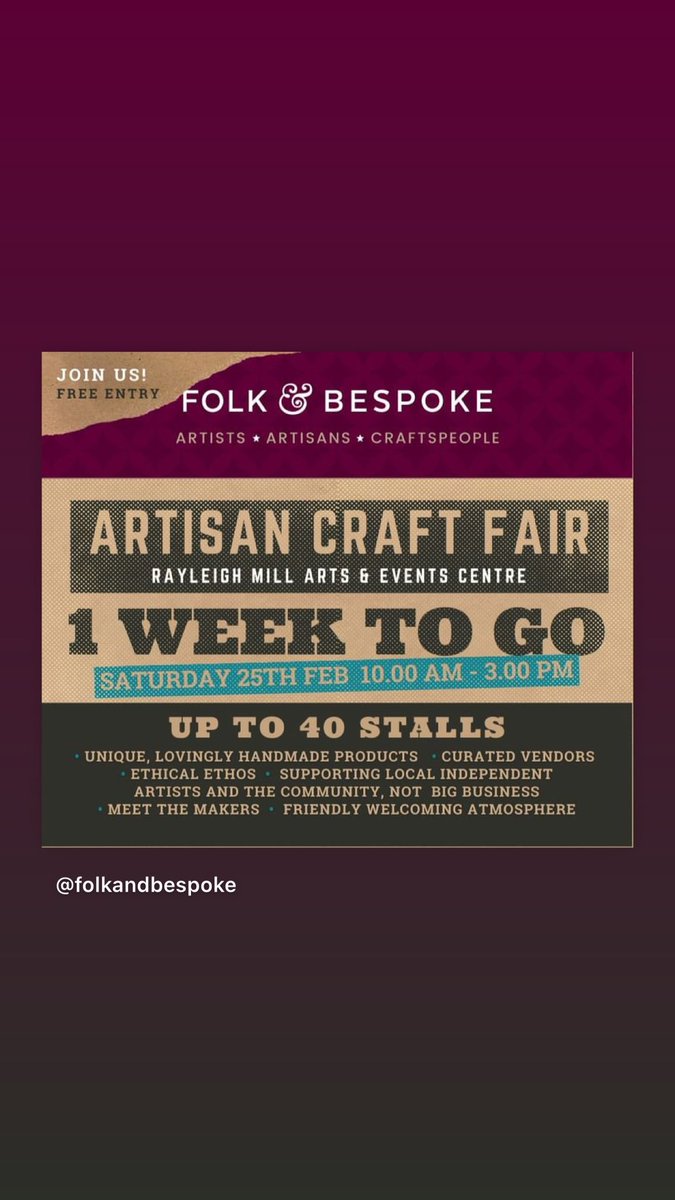 Good morning #UKGiftHour #UKGiftAM Look at these great #shopindie events in #Essex We will be @rayleigh_mill on Saturday 25th Feb! For details or to join in catch up with <a href="/folkandbespoke/">folkandbespoke</a> here linktr.ee/folkandbespoke #MHHSBD #ShopIndie #SmartSocial 😻🐈‍⬛