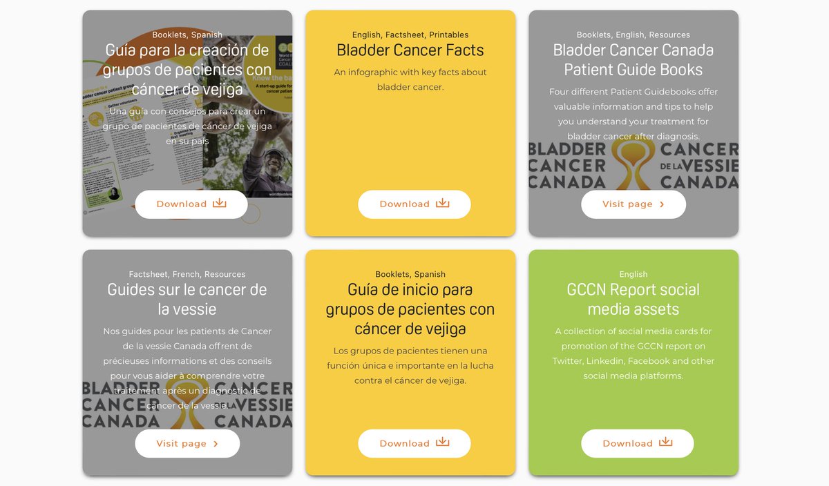 WorldBladderCan's tweet photo. Explore a range of #bladdercancer patient information and patient #advocacy resources we have available for you to download for free on our website 💚🧡💛

👉 https://t.co/Faftk2RRpQ

#GU23 https://t.co/qJKFulm1TC