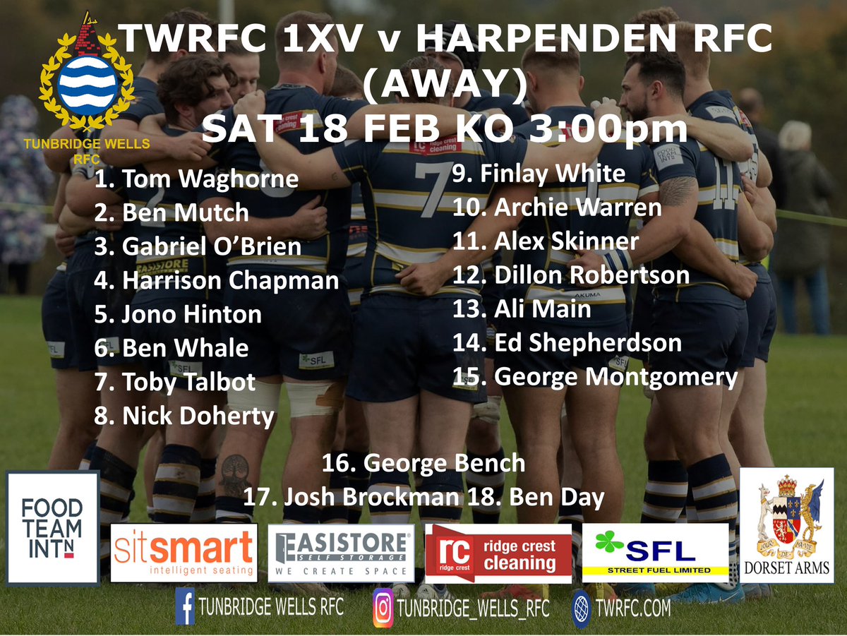 GAME DAY!!!

1XV in action @HarpendenRUFC today

KO: 3pm

#oneTWRFC #COYW
