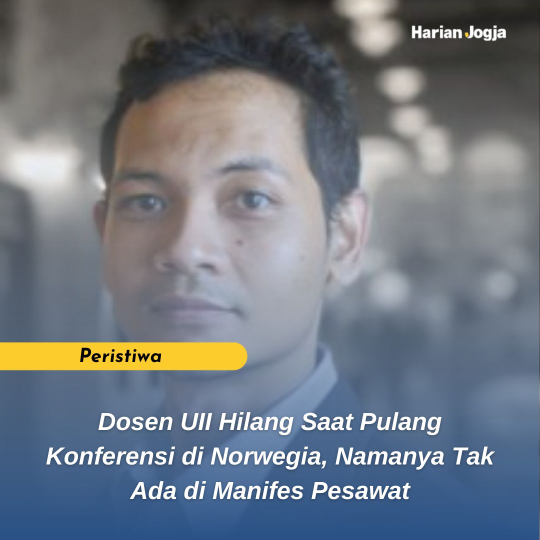 Harian_Jogja's tweet image. Dosen Fakultas Teknologi Industri UII, Ahmad Munasir Rafie Pratama, dilaporkan hilang di saat perjalanan pulang dari Norwegia.

Hingga saat ini belum diketahui keberadaannya.