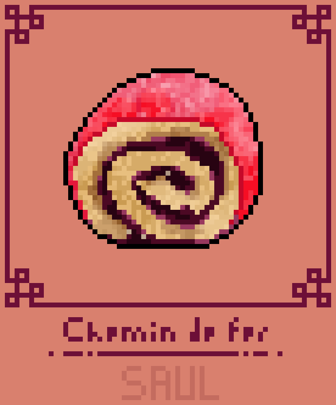 Clef_de_Saul's tweet photo. Thanks @pepipin_ for your inspiring stream (at https://t.co/H2JAW5rKfb !)
She makes #pastries #illustrations 🤤🍰🍰🍰

here is my #pixelart version of a #Reunion pastry : le chemin de fer 🍰 https://t.co/iIWsAnqfDc