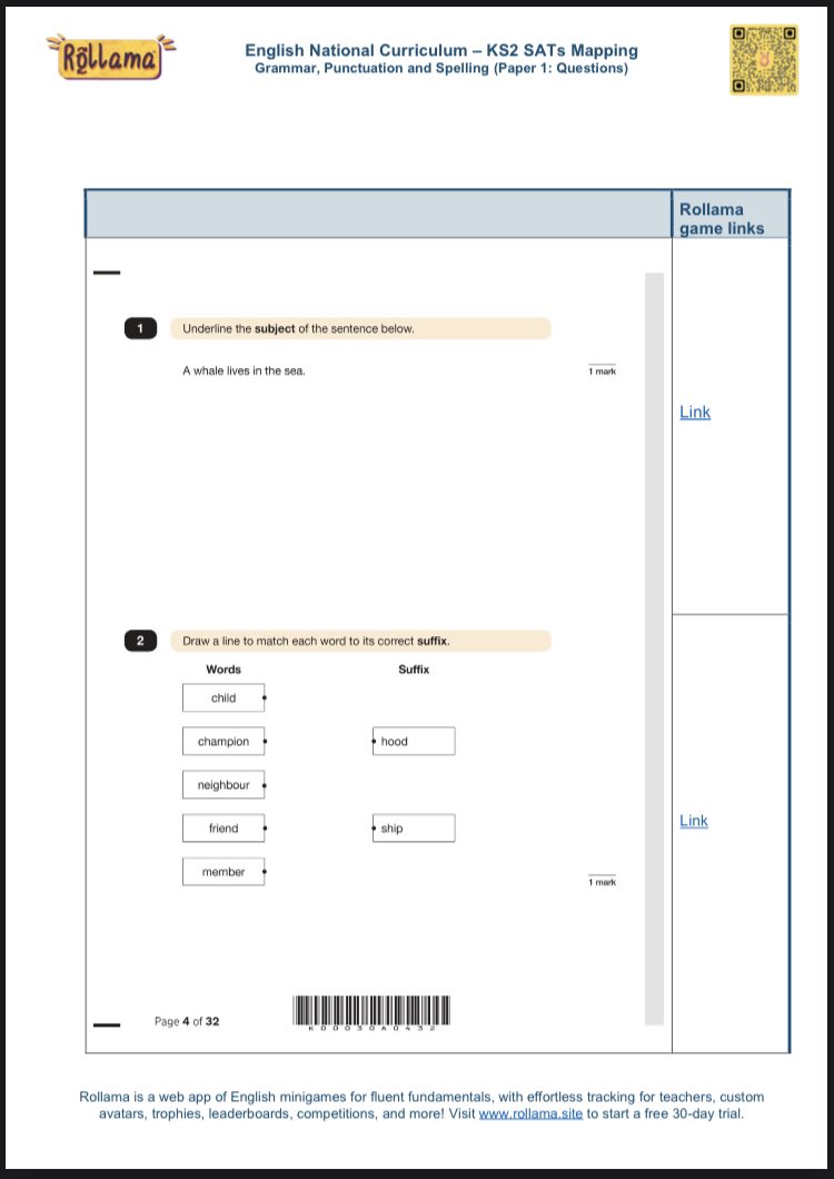Andrew from Rollama🦙🟠🟣🟡 on Twitter "A freebie for Year 6 teachers