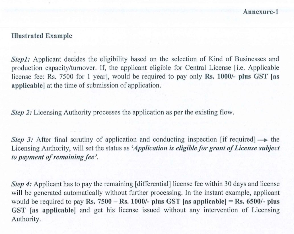 CsNarula's tweet photo. Recently, FSSAI took a positive step towards Ease of Doing Business, wherein while applying the Food License, you just have to pay 1000 Rupees initially &amp; if the application is found in order, then the rest difference amount is to be paid before grant of the license. #FSSAI #EODB https://t.co/VjbOuqtCO2