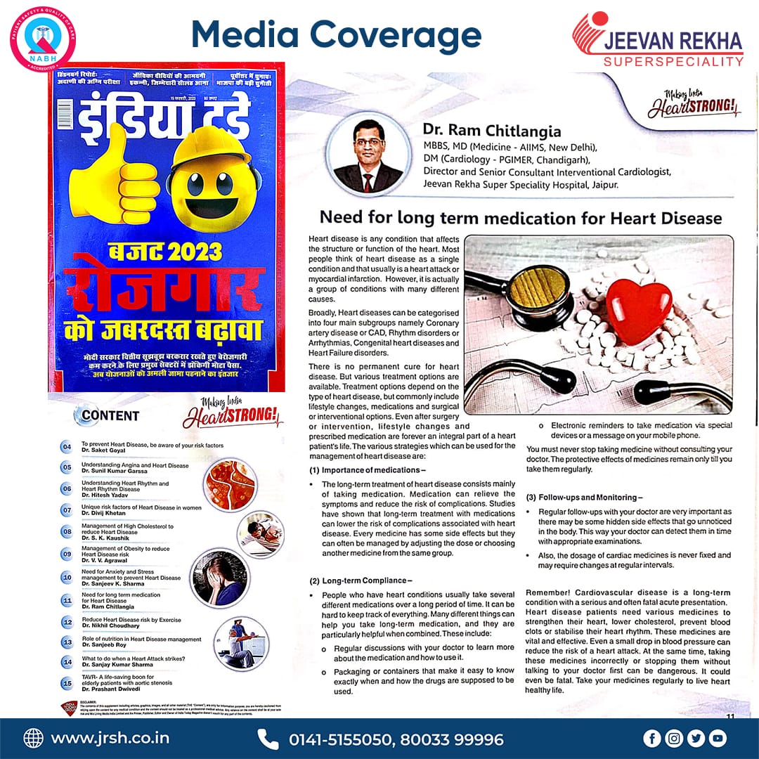 Public Awareness on Long-Term Compliance of Medication in Cardiac Patients.
Published in India Today.

#indiatoday #budget2023 #IndiaTodayMagazine #magazinearticle #article #cardiology #cardiologist #cardiovascularhealth #heartdisease #heartcare #jeevanrekhahospital #jeevanrekha