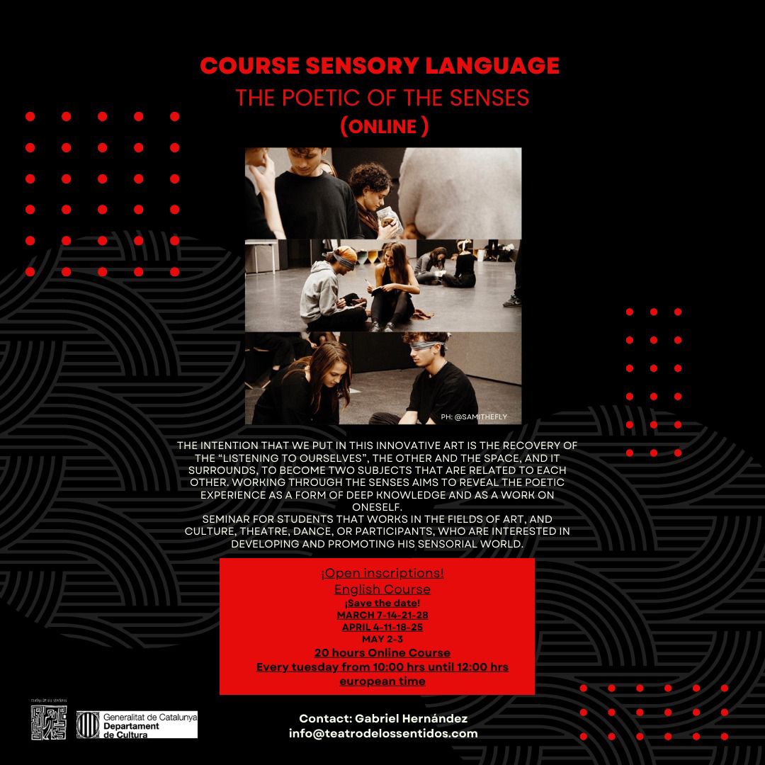 hello dear friends, it is time to sign in to the new sensory course, if you haven't try this language on performing arts,  don't miss this opportunity to give yourself a chance to experience the poetics of the senses. 
entradium.com/events/course-…