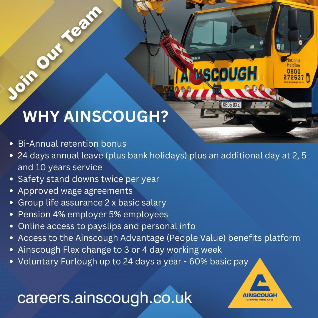 Ainscough Crane Hire are the UKs leading crane company. Based across 30 locations, our team are passionate about delivering projects on time. For all our Mobile Crane Operator vacancies click here okt.to/tmTH76