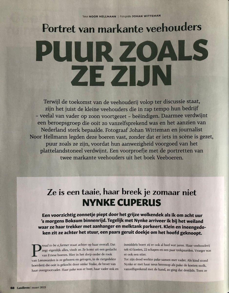 noorhellmann's tweet image. In het maartnummer van het tijdschrift Landleven een voorpublicatie van het fotoboek van Johan Witteman, met foto’s en verhalen van kleine, markante veeboeren. Verschijnt in april bij @UitgeverijKomma 
#landleven #veeboeren #boeren #fotoboek