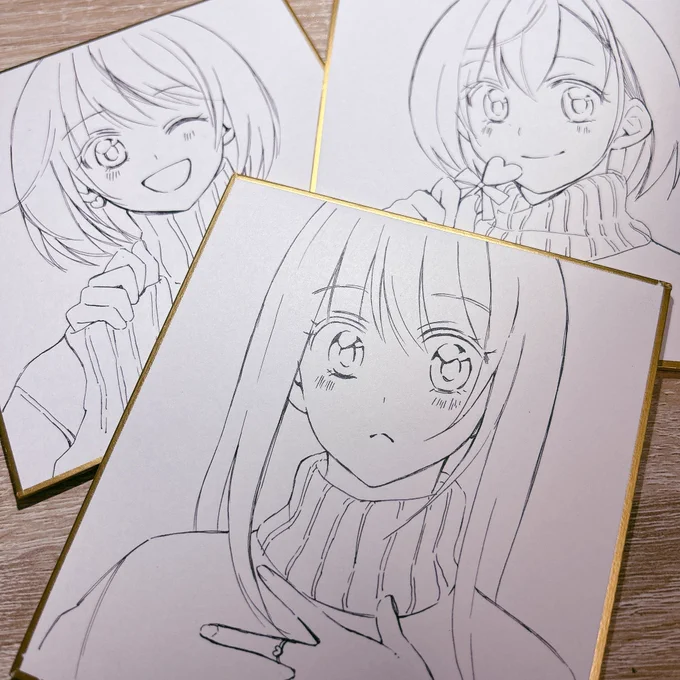 線画はできた…!間に合うかしら…😇
今回実験的にモノクロ色紙も用意してみました!!
色紙お求めの方はどちらの方が嬉しいのかしら…👀 