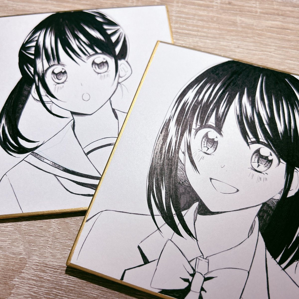 線画はできた…!間に合うかしら…😇
今回実験的にモノクロ色紙も用意してみました!!
色紙お求めの方はどちらの方が嬉しいのかしら…👀 